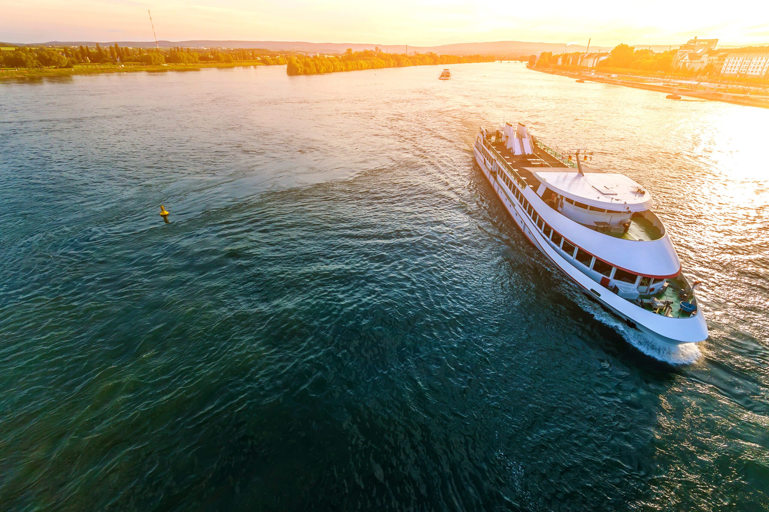 Passenger,Cruise,Ship,On,The,Rhine,River,In,Mainz,,Germany